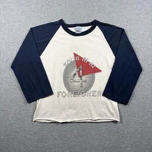 Vintage Foreigner 1981-82 Tour Concert 80s Band Raglan T-Shirt White M Tee USA